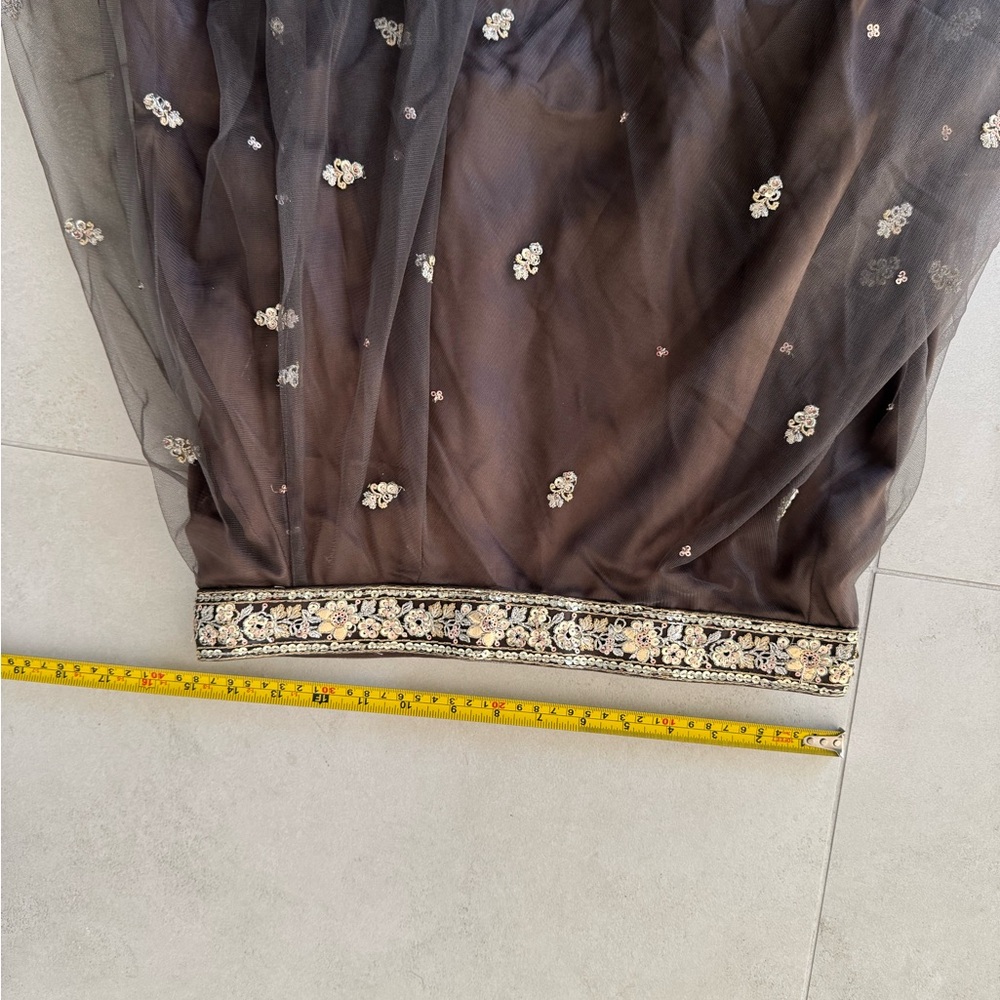 Lashkaraa Dark Grey Embellished Corset Style Lehenga - Picture 6 of 8